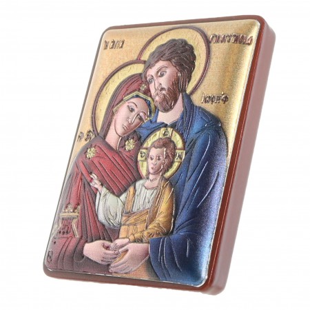 Religious frame of the Holy Family in wood and silver 5x7cm