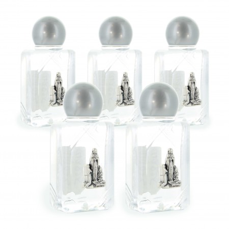 Pack of 5 Plastic Bottles 45ml of Lourdes water illustrated with the Apparition
