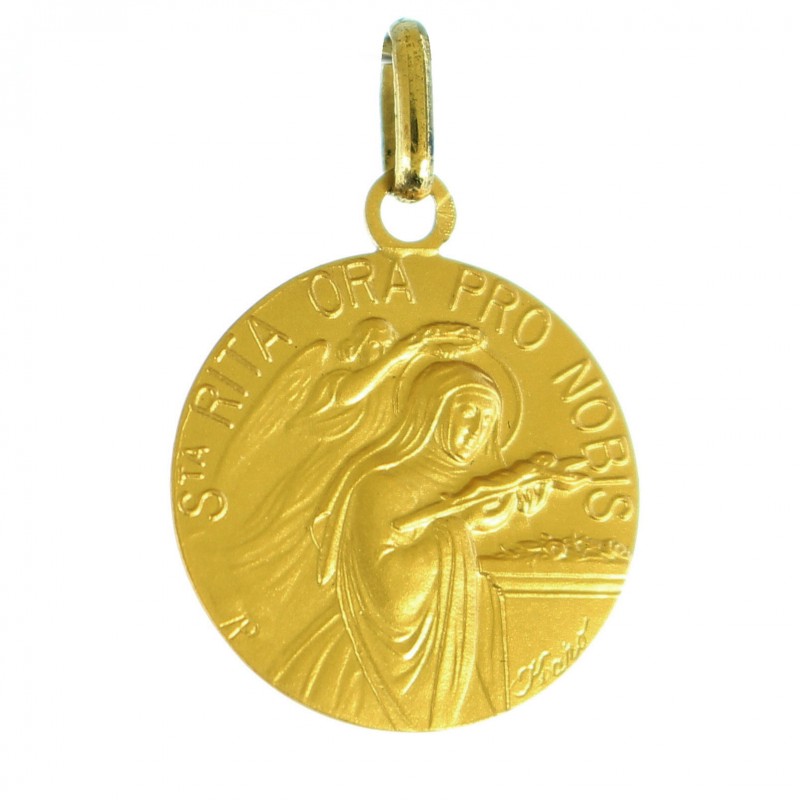 Medaglia di Santa Rita 15 mm in oro 18 carati