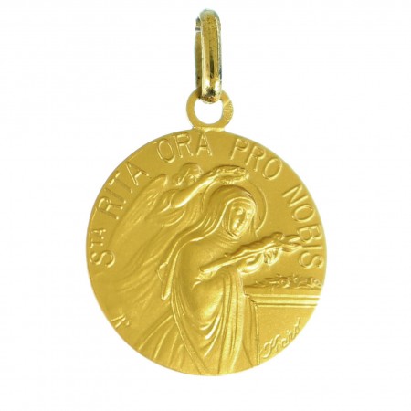 Médaille de Sainte Rita 15mm en or 18 carats