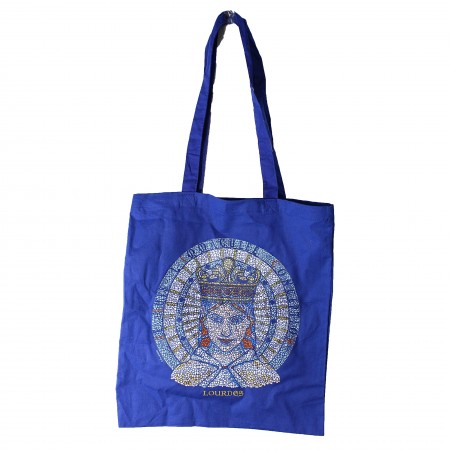 Borsa tote in mosaico blu della Madonna di Lourdes