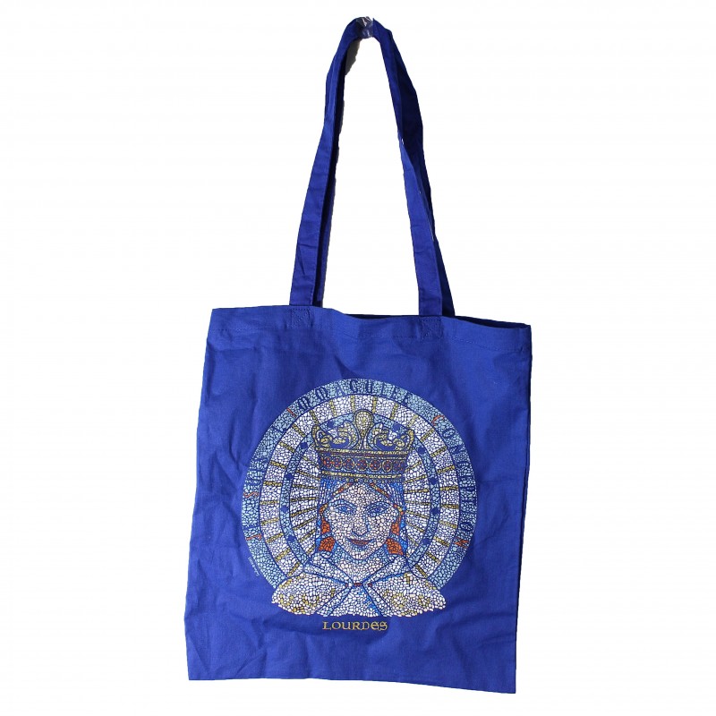Blue mosaic tote bag of Our Lady of Lourdes