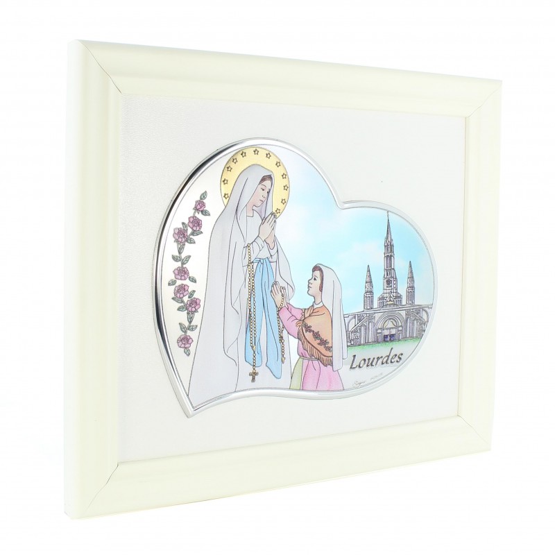 Wood and coloured metal frame of the Apparition of Lourdes 22x19cm