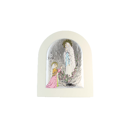 Apparition of Lourdes frame in white wood and silver-coloured metal 17x21cm