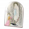 Cornice dell'Apparizione di Lourdes in argento e metallo colorato 10x7cm