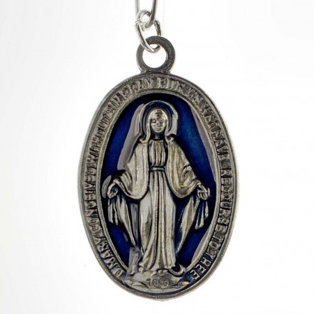Médaille Miraculeuse en métal émaillé bleu 40mm