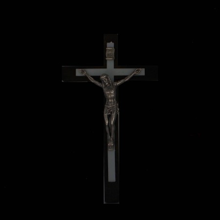 Croce di Cristo in legno e metallo argentato 16 cm