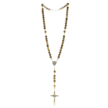 Rosario di San Benoît in pietra diaspro e corda beige