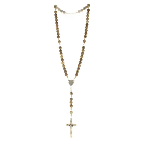 Rosario di San Benoît in pietra diaspro e corda beige