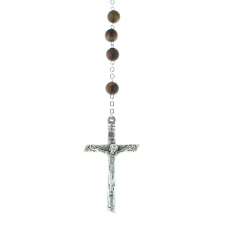 Rosario di Lourdes in legno di teak e croce in metallo