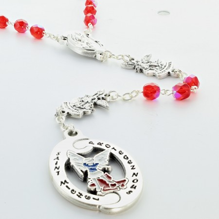 Rosary of Saint Michael for battles in red resin with prayer leaflet
