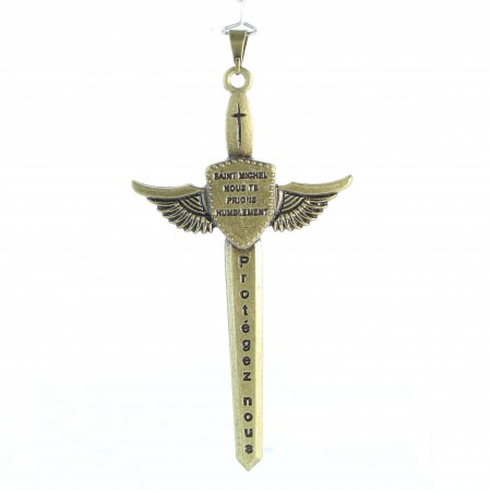 Pendentif épée de Saint Michel avec image de prière 11x5,5cm