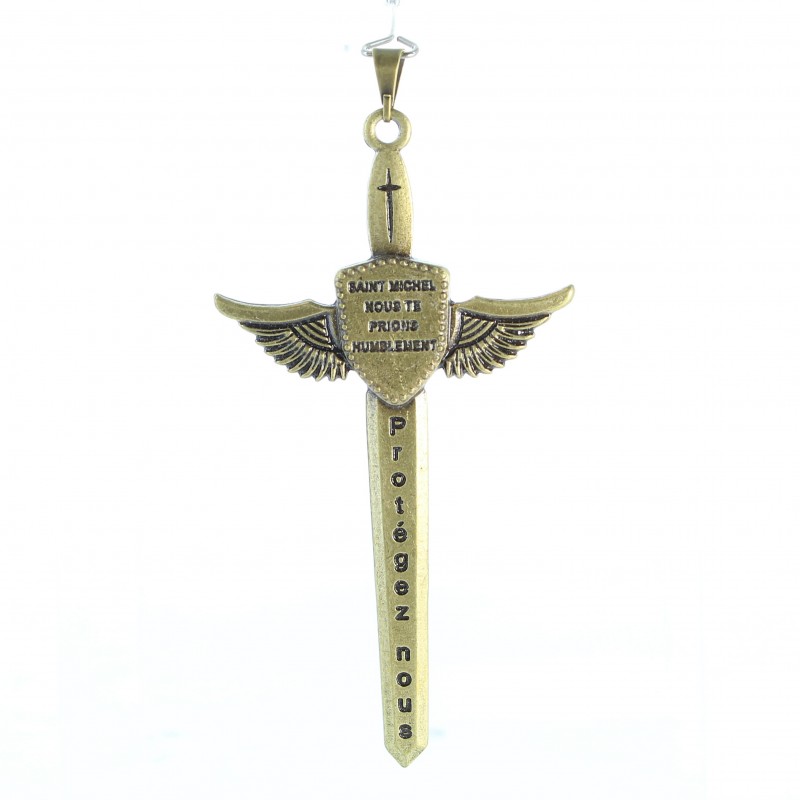 Ciondolo a forma di spada di San Michele con immagine di preghiera 11x5,5 cm