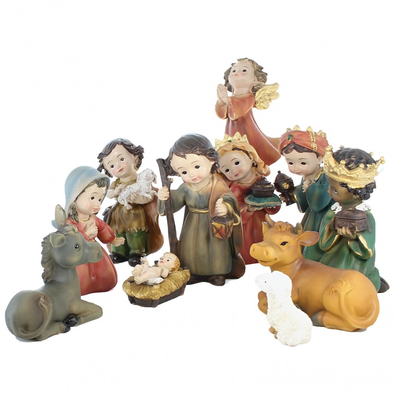 Nativity Scene with 11 resin figures 13cm - Children's style