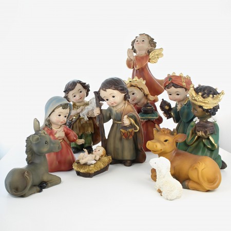 Nativity Scene with 11 resin figures 13cm - Children's style