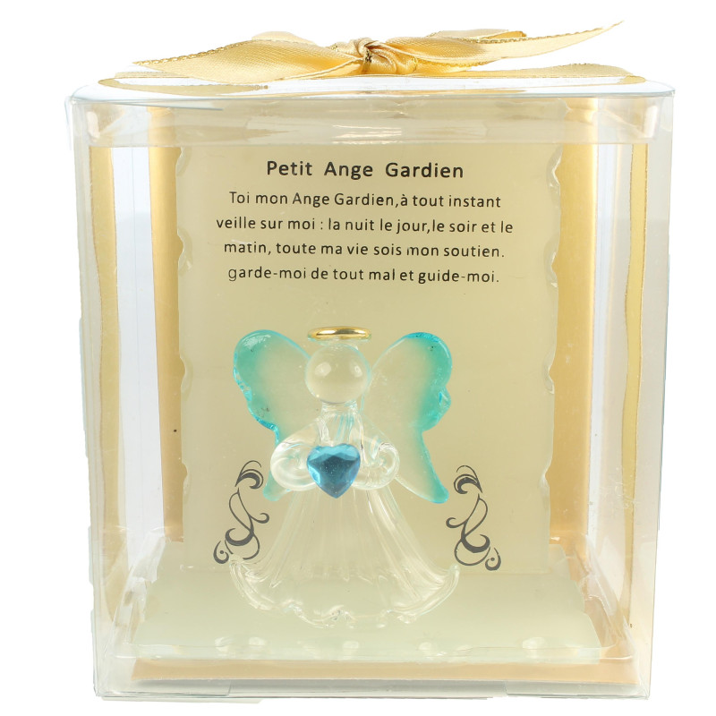 Petit Ange Gardien En Verre Sur Support Avec Prière - Décoration Spirituelle Pour Noël, Baptême, Maison - Symbole De Protection Chrétien