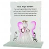 Small glass angel on stand with prayer