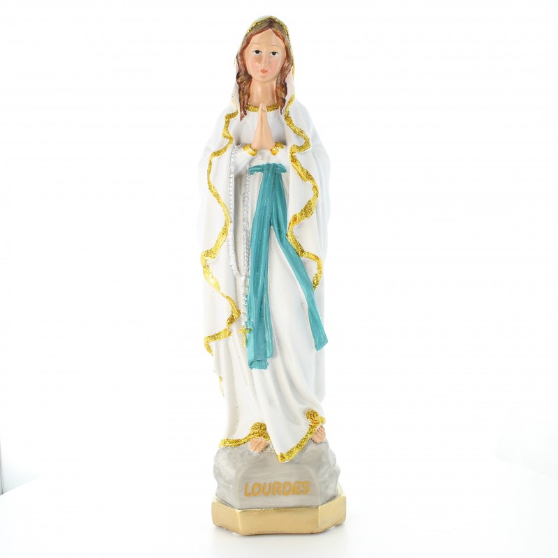 Statue of Our Lady of Lourdes in coloured resin with gold glitter 30cm