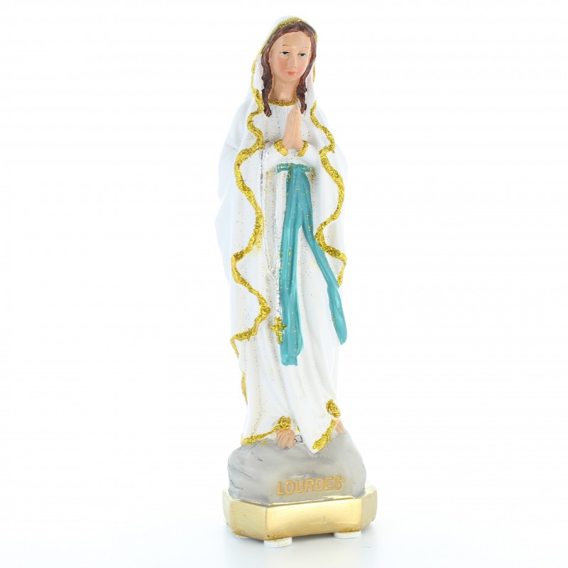 Nostra Signora di Lourdes in resina colorata con scaglie d'oro 20cm