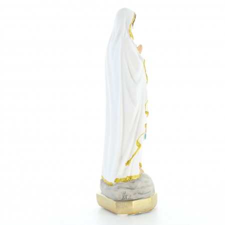 Statue Notre Dame de Lourdes en résine colorée avec paillettes dorées 20cm