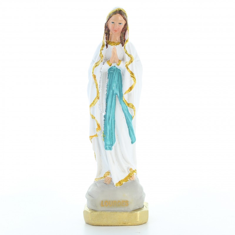 Nostra Signora di Lourdes in resina colorata con glitter oro 15cm