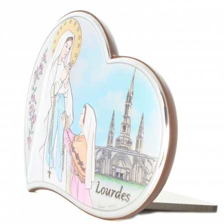 Cornice dell'Apparizione di Lourdes in argento e metallo colorato 15x13cm