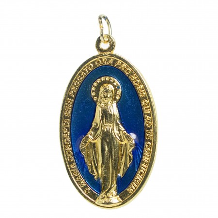 Medaglia Miracolosa in metallo smaltato oro e blu 40 mm
