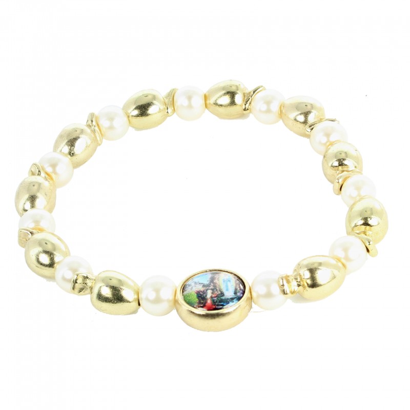 Bracelet perles nacrées et dorées Apparition de Lourdes