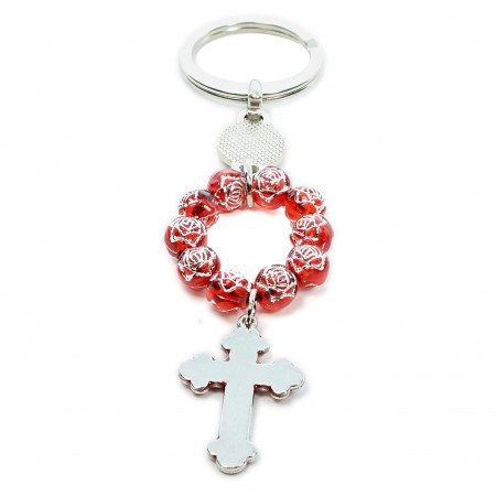 Apparition tenfold keyring with rose-shaped beads