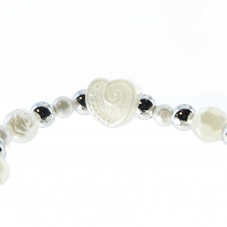 Bracelet dizainier perles blanches et coeur
