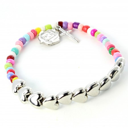 Bracelet perles multicolores et coeurs
