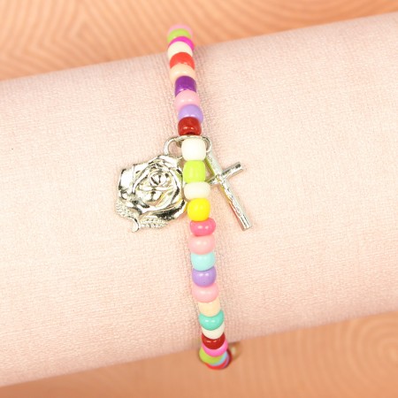 Multi-coloured pearls and hearts bracelet