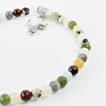 Elastic bracelet with natural stones and cross