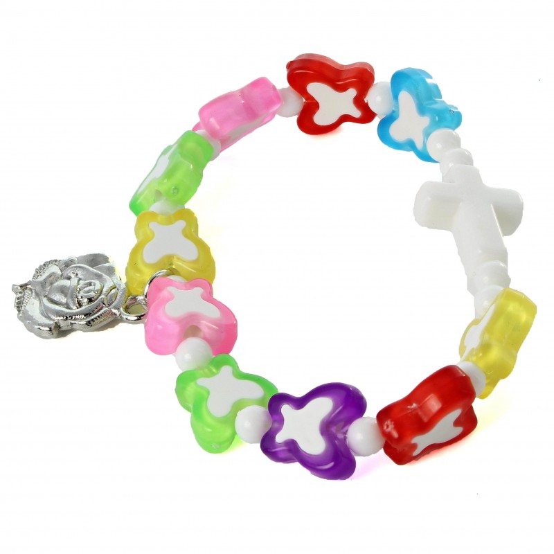 Children's bracelet with multicoloured pearls and butterfly