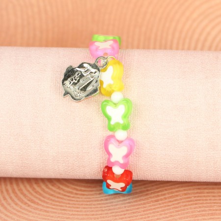Bracelet Enfant Perles Multicolores et Papillon – Accessoire Joyeux