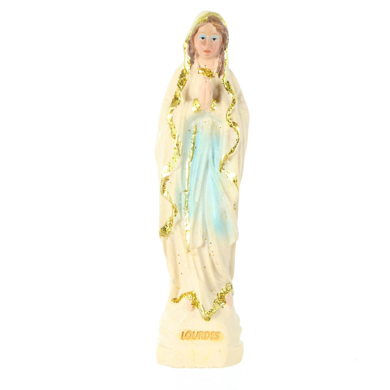 Virgin Mary Statue in Imitation Wood Resin 6cm with Gold Glitter