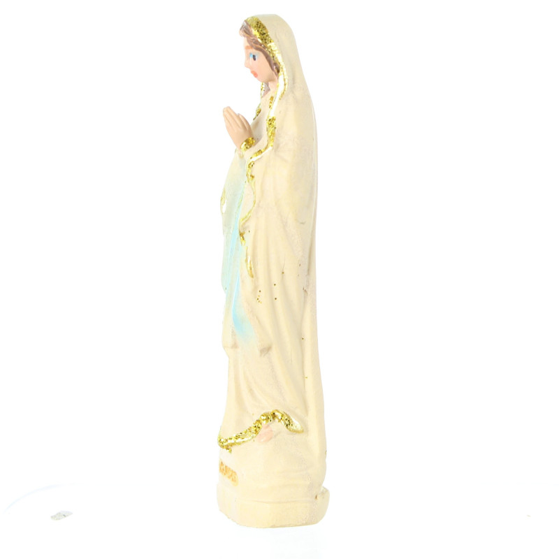 Virgin Mary Statue in Imitation Wood Resin 6cm with Gold Glitter