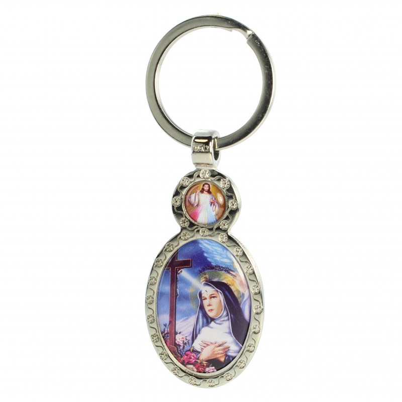Porte clé rond de la Vierge Miraculeuse en résine de couleur