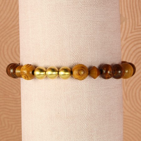 Bracciale a croce in legno, ottone e oro