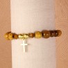 Wood, brass and gold cross bracelet