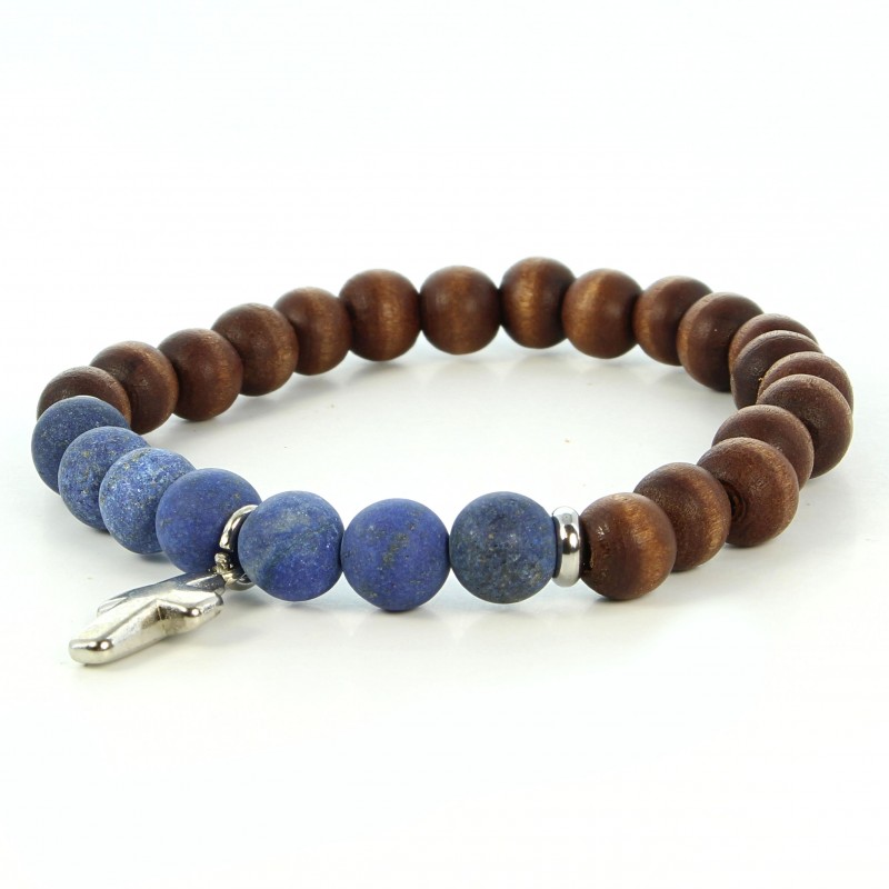 Elastic bracelet with wood and natural stone beads