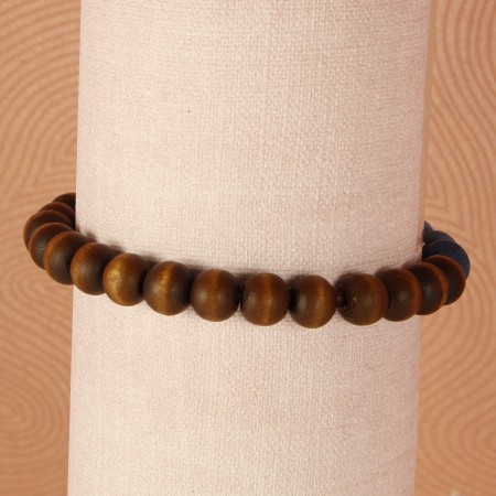 Elastic bracelet with wood and natural stone beads