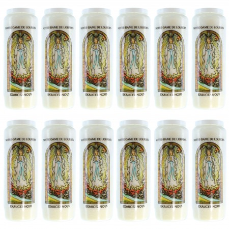 12 Bougies de Neuvaine de Notre Dame de Lourdes avec prières au dos