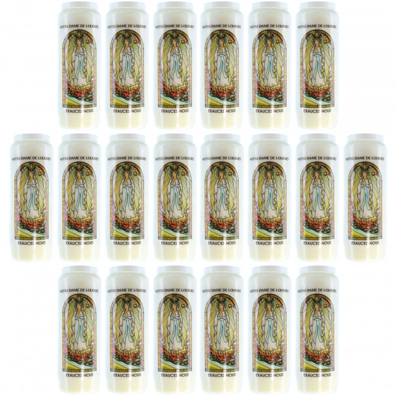 20 Bougies de Neuvaine de Notre Dame de Lourdes avec prières au dos