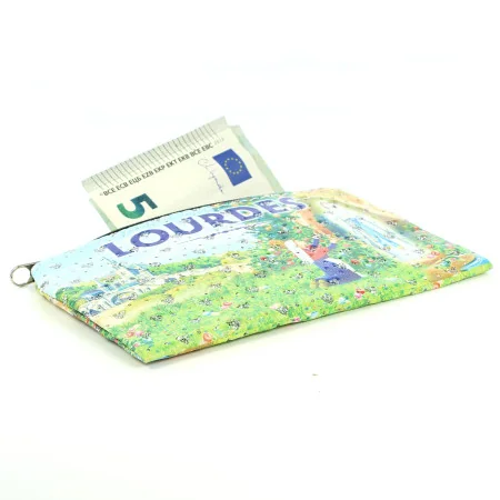 Porte-monnaie rectangulaire avec Zip strass et image de Lourdes