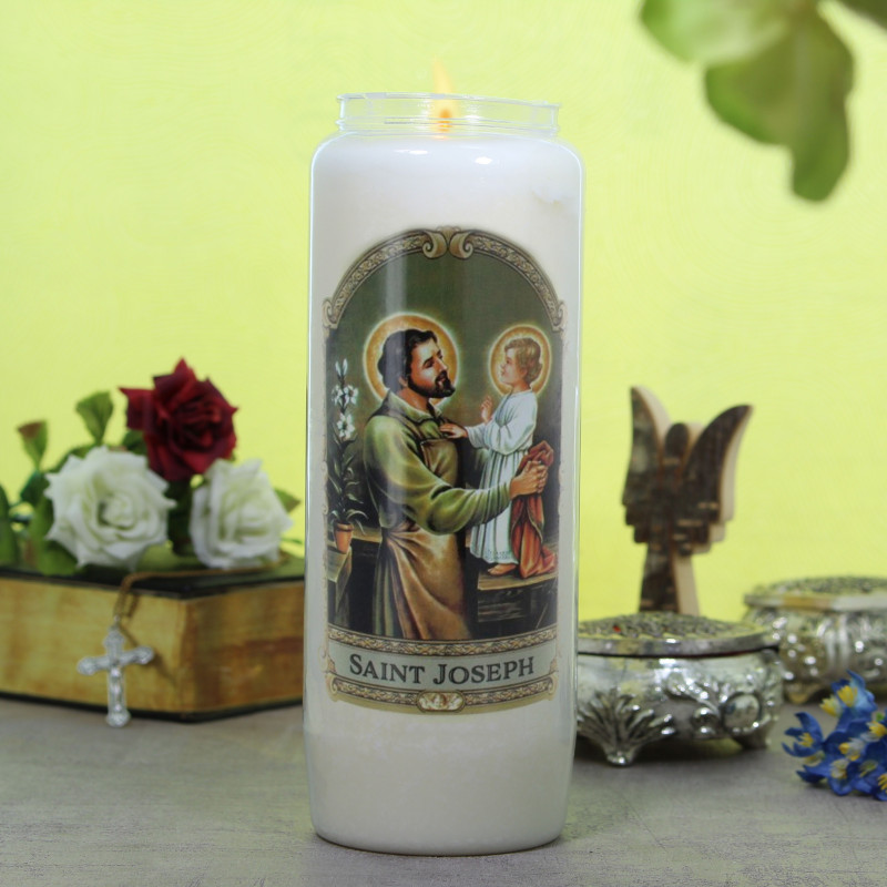 Bougies Neuvaine Saint Joseph X3 - Cire Végétale 17.5cm Pour Culte Chrétien Et Prière