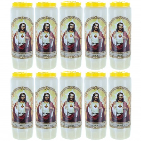 Set di 10 candele da novena Sacro Cuore di Gesù 17,5 cm