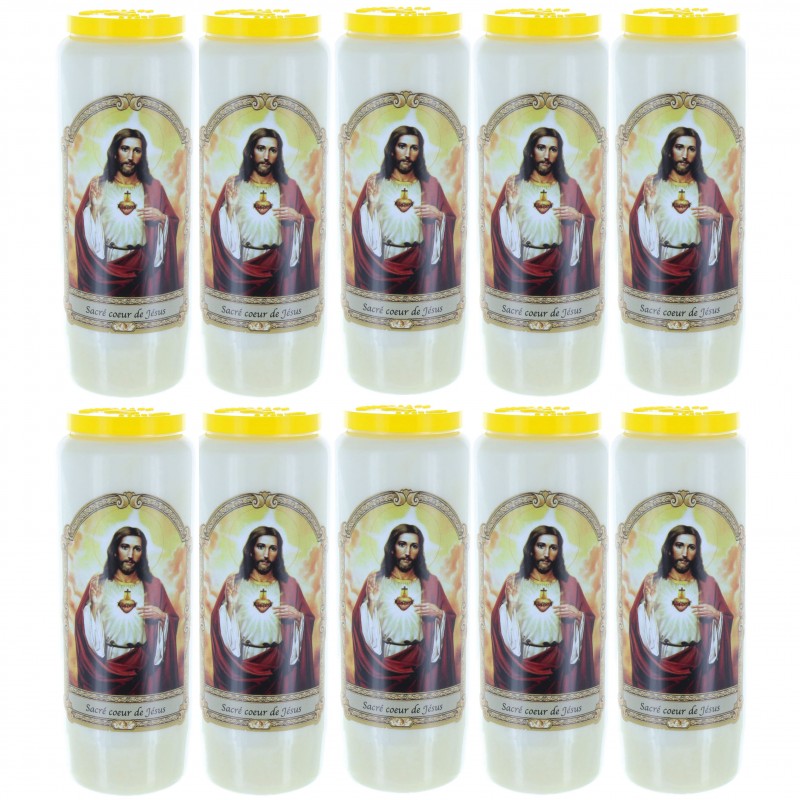 Set of 10 Novena Candles Sacred Heart of Jesus 17,5 cm