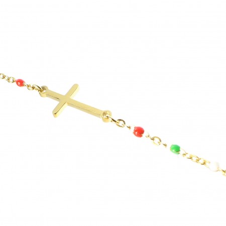 Bracciale in oro con croce multicolore e perla