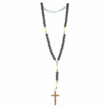 Wooden and white cord rosary with guilloché motif